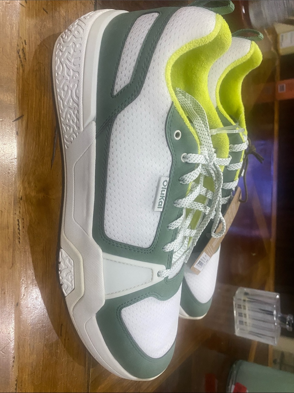 OluKai Anau Men's White, Green & Neon Yellow Athletic Sneakers